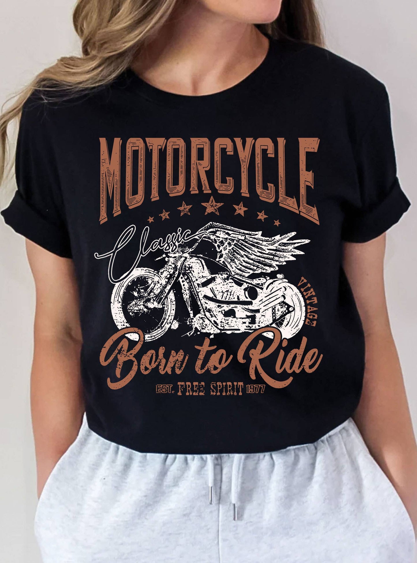 BORN TO RIDE MOTORCYCLE GRAPHIC TSHIRTS: Black