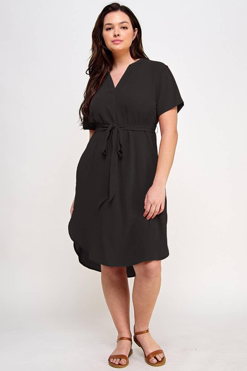 Midi V-Neck Waist Tie Dress