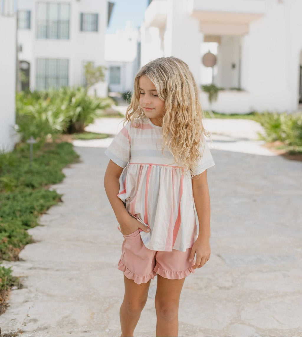 Kids Stripe Pocket Ruffle Short Set
