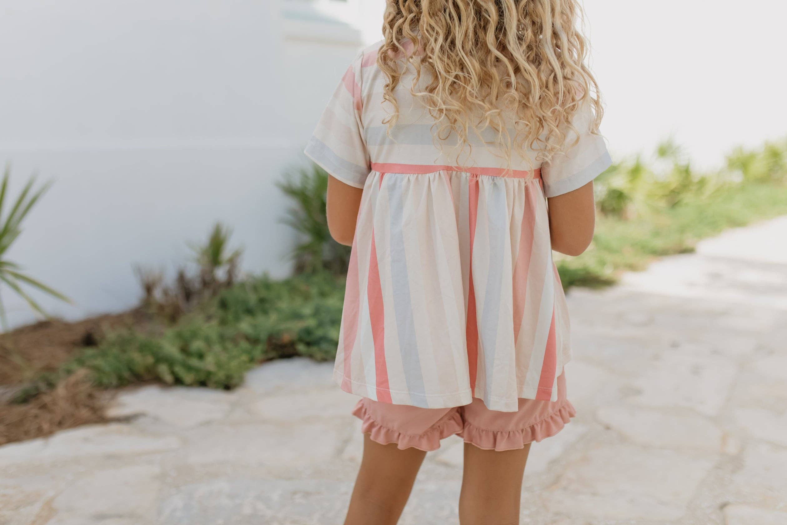 Kids Stripe Pocket Ruffle Short Set