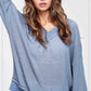 V-neck Waffle Textured Long Sleeve Top