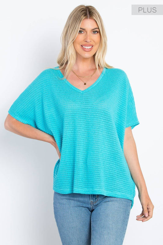 WAFFLE KNIT SHORT SLEEVE TOP