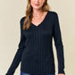 Knit Lace Trimmed V-Neck Long Sleeve Tee