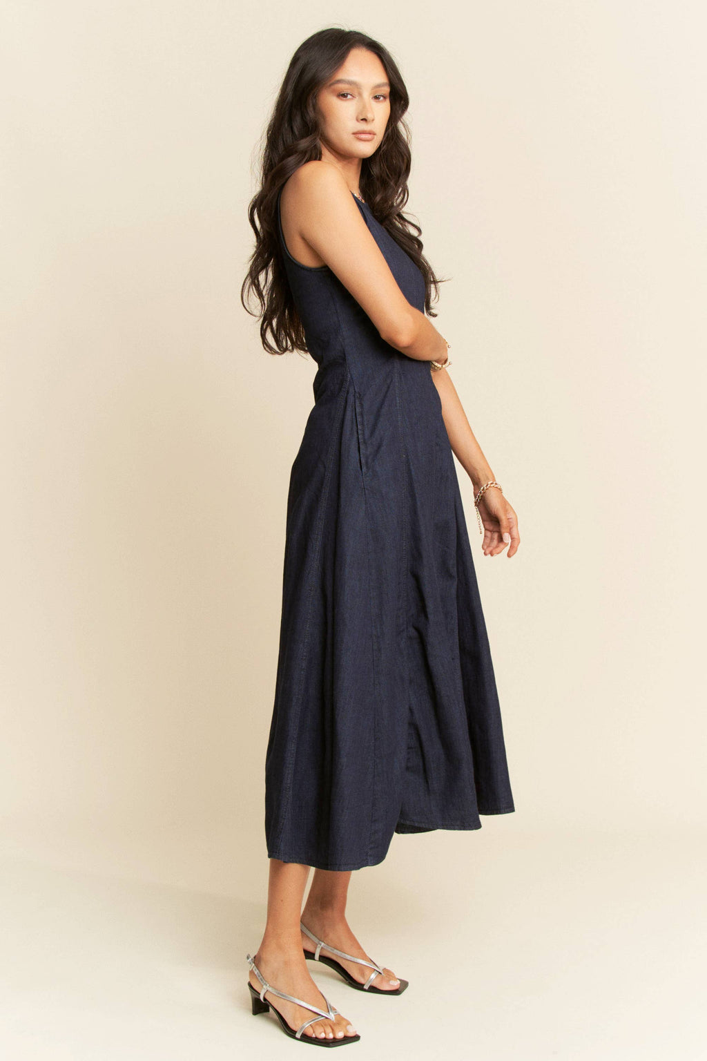 Denim Sleeveless Flare Maxi Dress