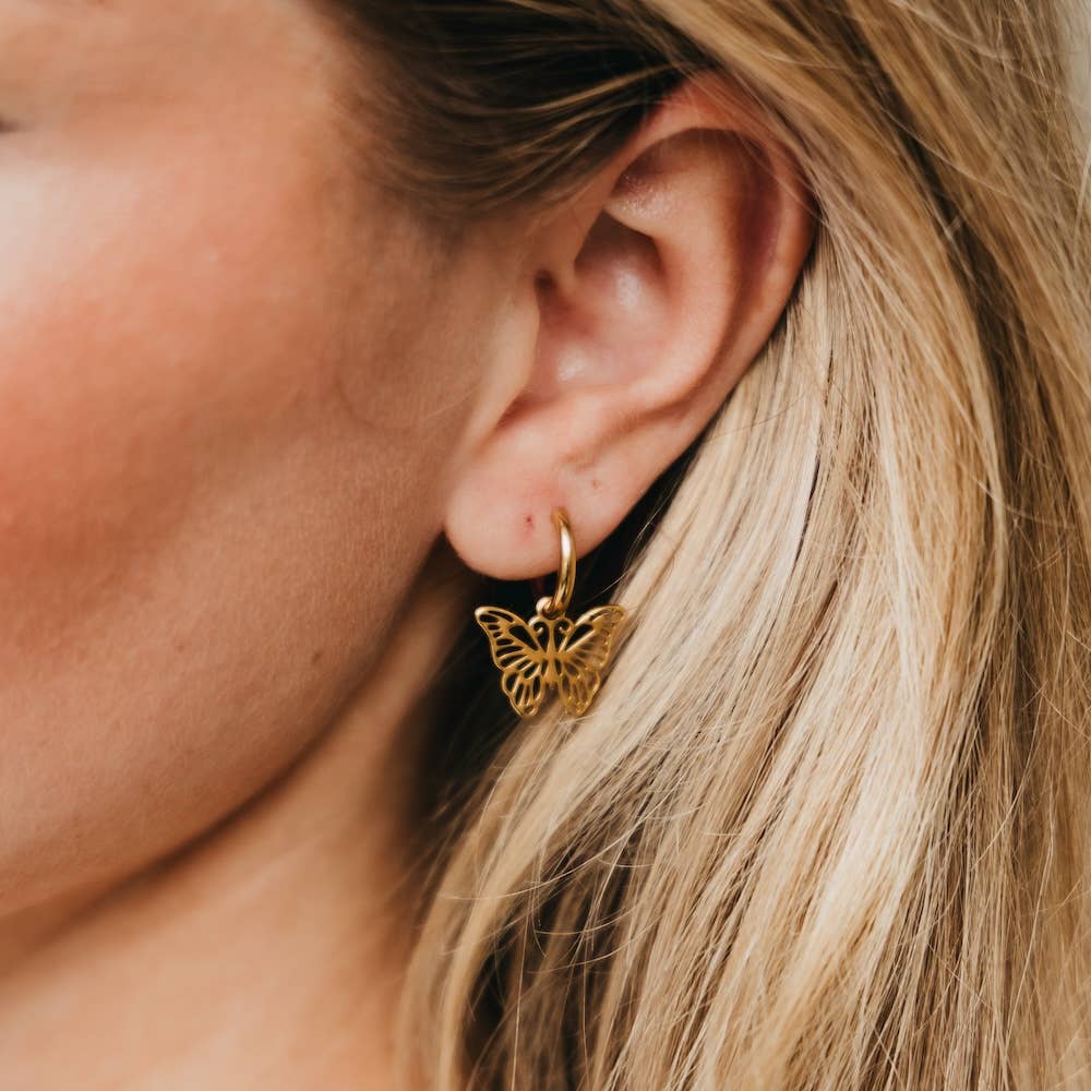 Butterfly Huggie Drop Earrings - WATERPROOF