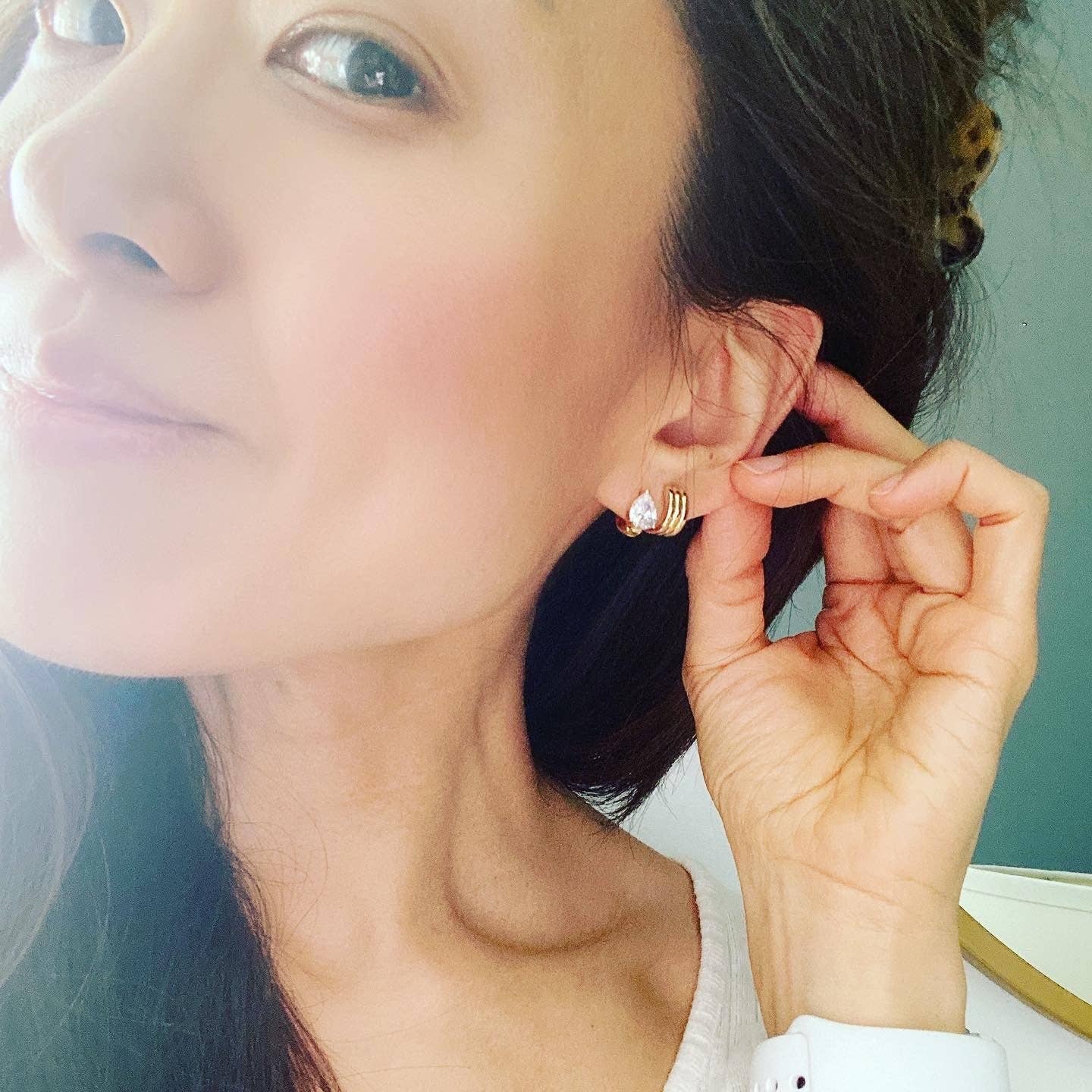 Huggie Hoop Earrings-Crystal Teardrop