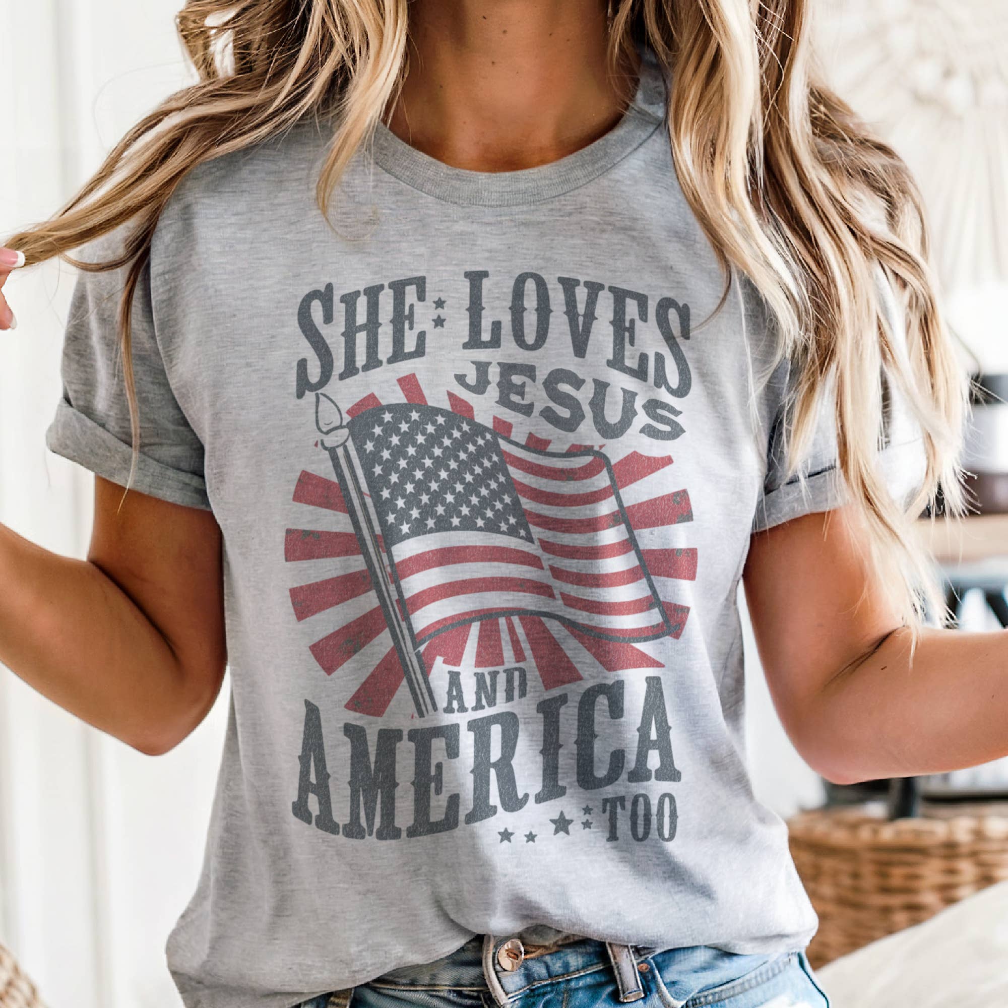 She Loves Jesus and America Too Graphic Tee