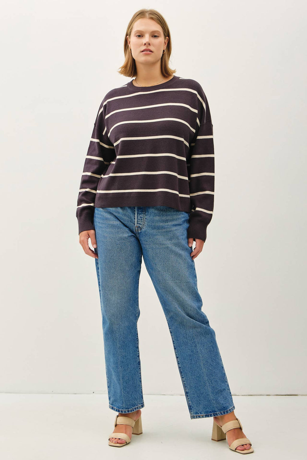 STRIPE CREWNECK LONG SLEEVE BOXY SWEATER