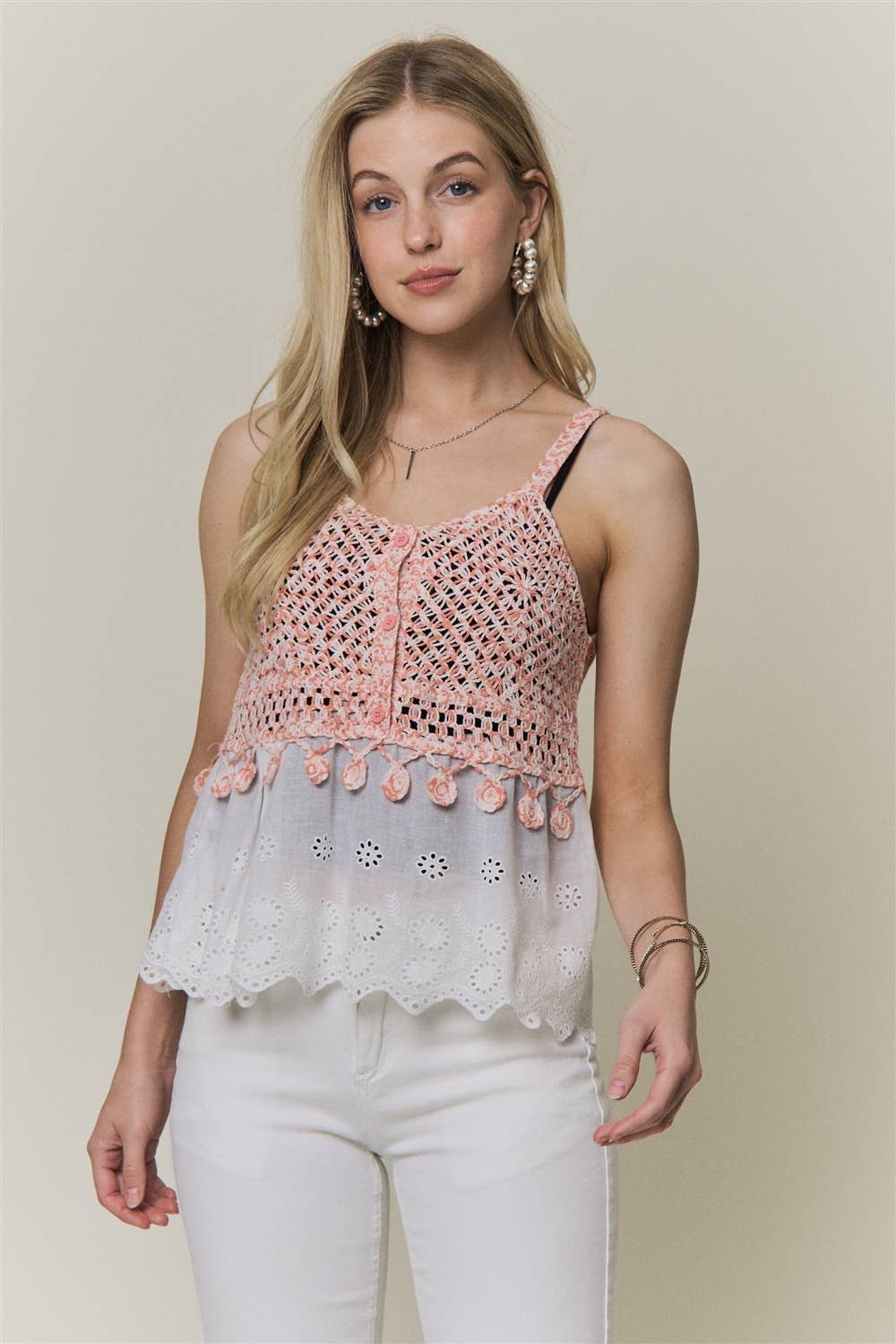 Crochet Eyelet Babydoll Tank Top