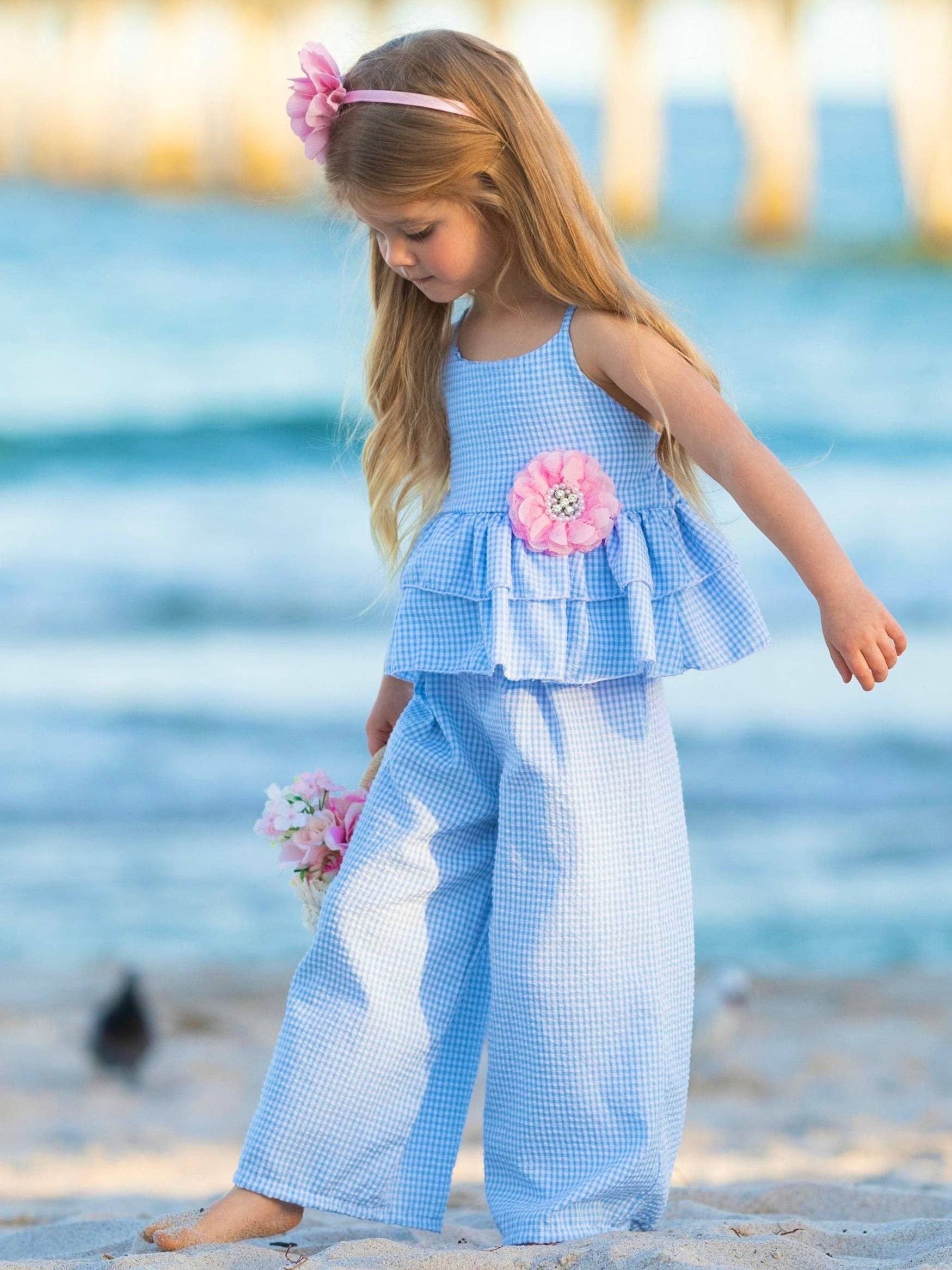 Gingham Top and Palazzo Pants Set