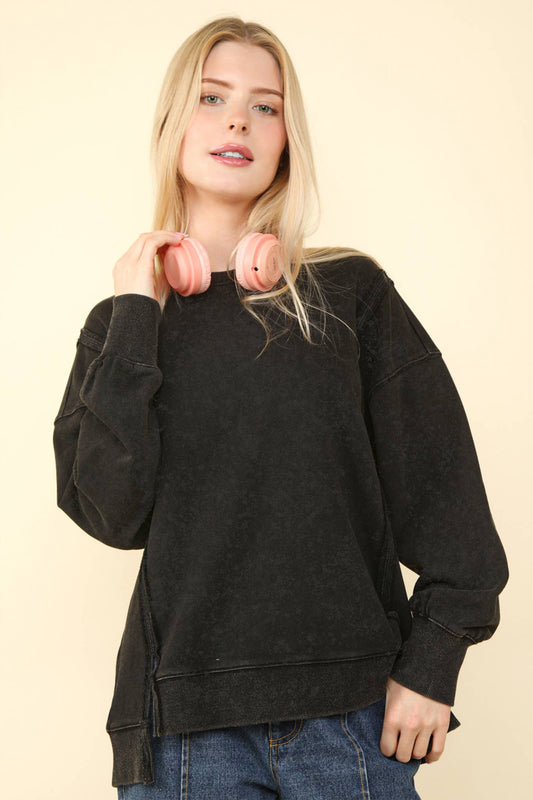 Mineral Washed French Terry Oversized Knit Top