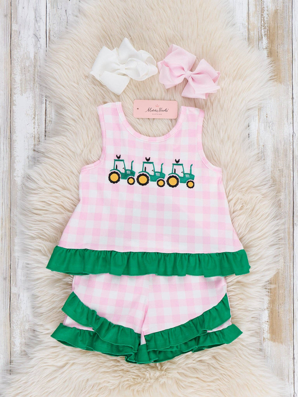 Little Farmer’s Embroidered Plaid Ruffle Outfit