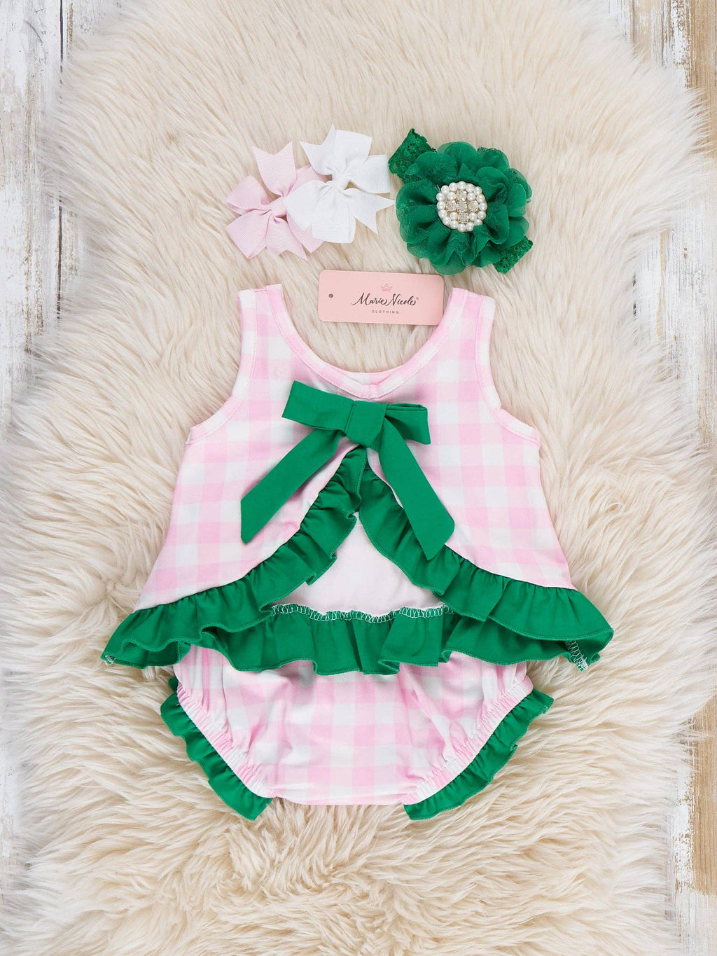Little Farmer’s Embroidered Plaid Bloomers Outfit