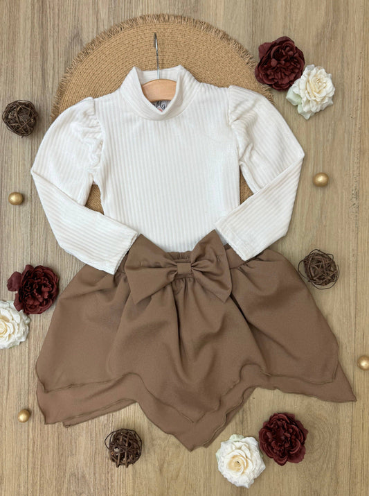 Ribbed Long Sleeve Top and Hankerchief Skirt Set