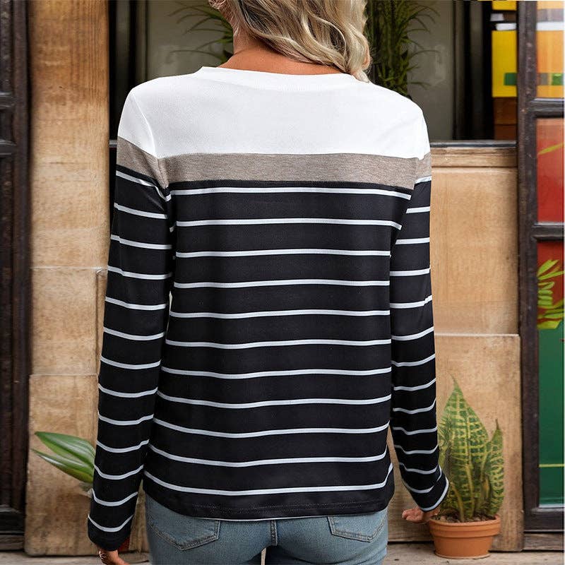 Women's Splicing Long Sleeve Striped