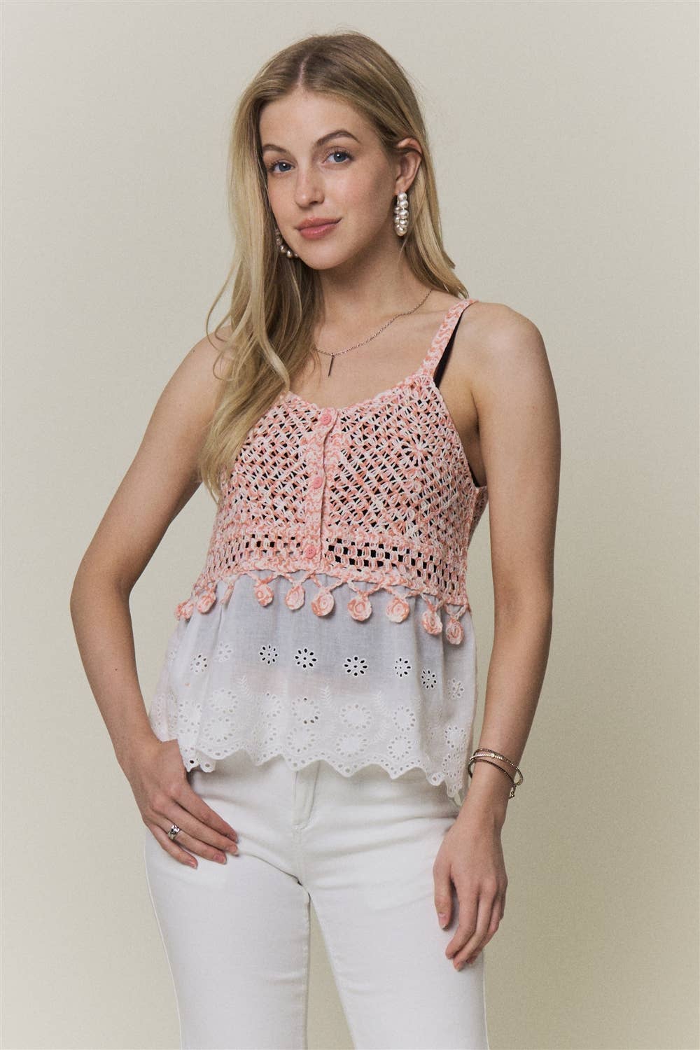 Crochet Eyelet Babydoll Tank Top