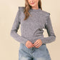 TWO-TONE VERTICAL STRIPE RIBBED MOCK NECK TOP