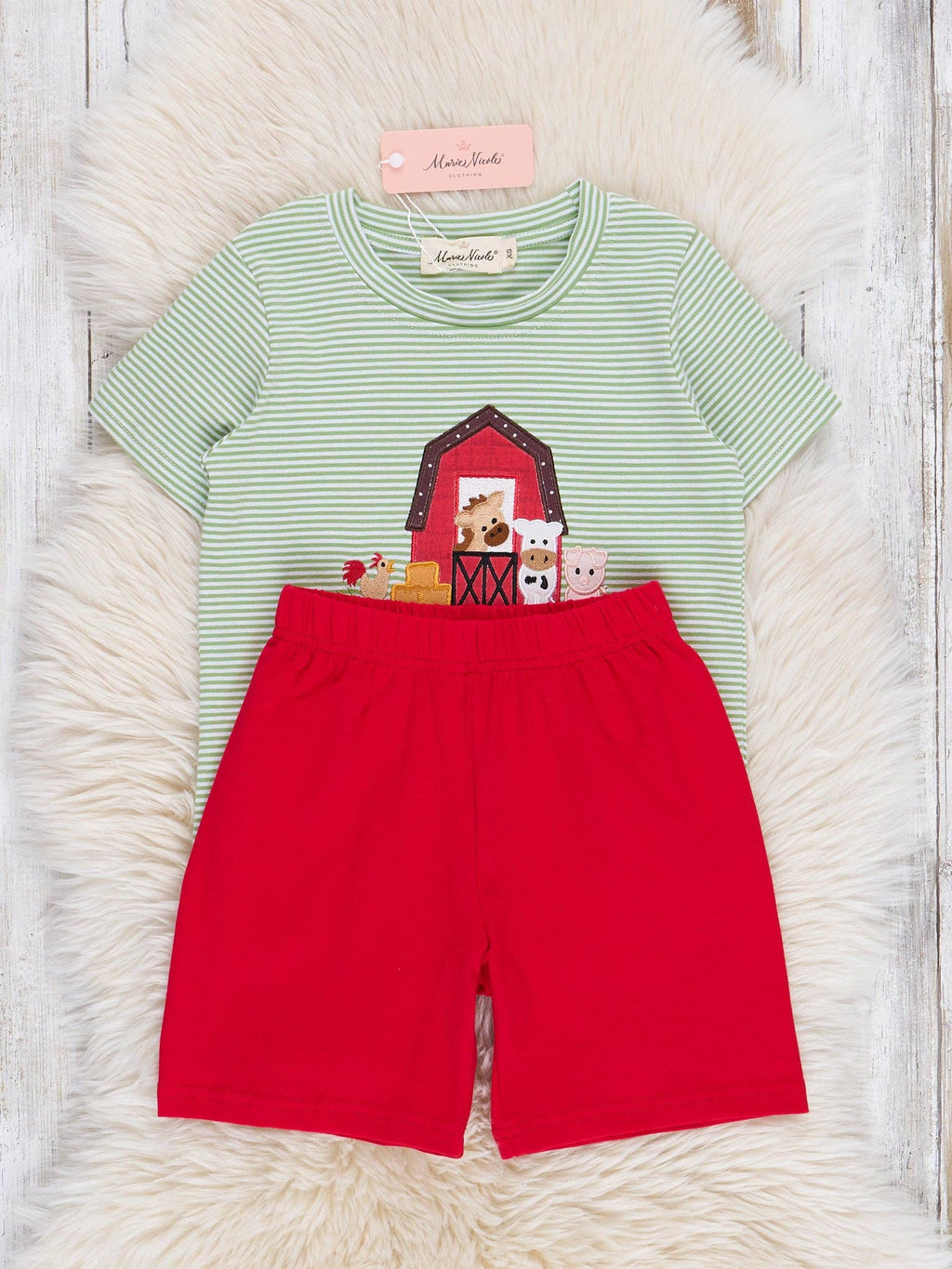 Striped Embroidered Farmhouse Boys Outfit