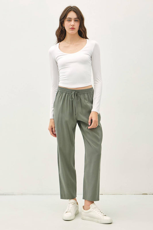 HIGH RISE ELASTIC DRAWSTRING ANKLE PANTS