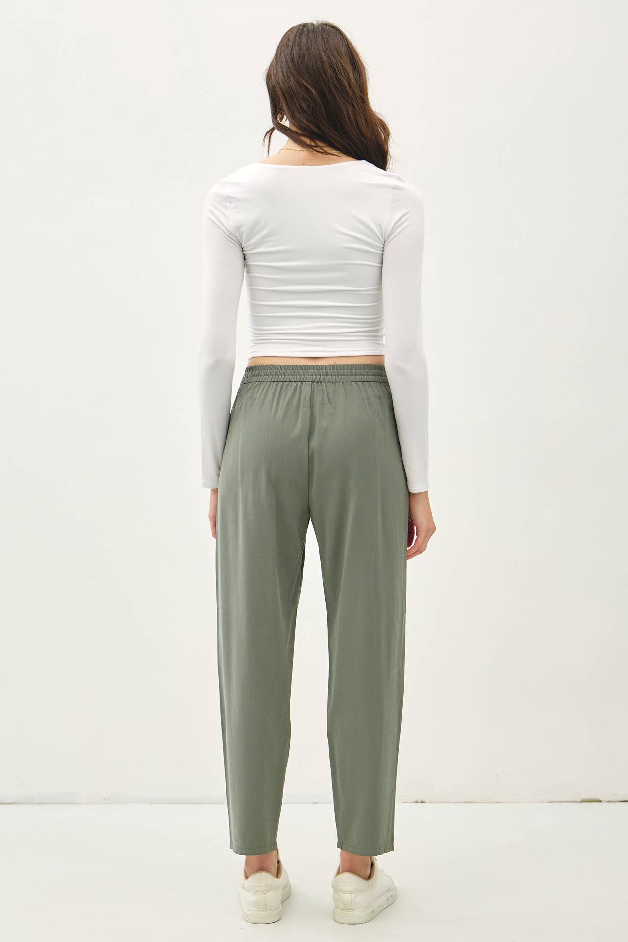 HIGH RISE ELASTIC DRAWSTRING ANKLE PANTS