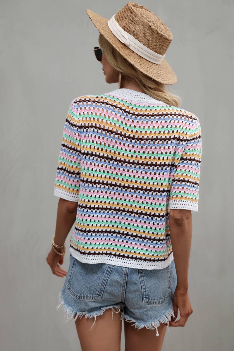 Crochet Short Sleeve Pullover Sweater