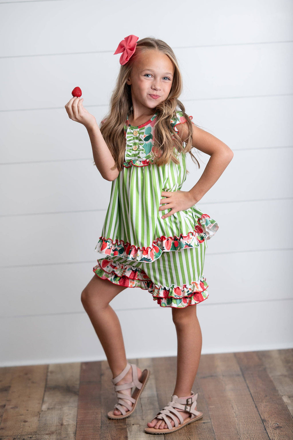 Kids Stripe Ruffle Short Set