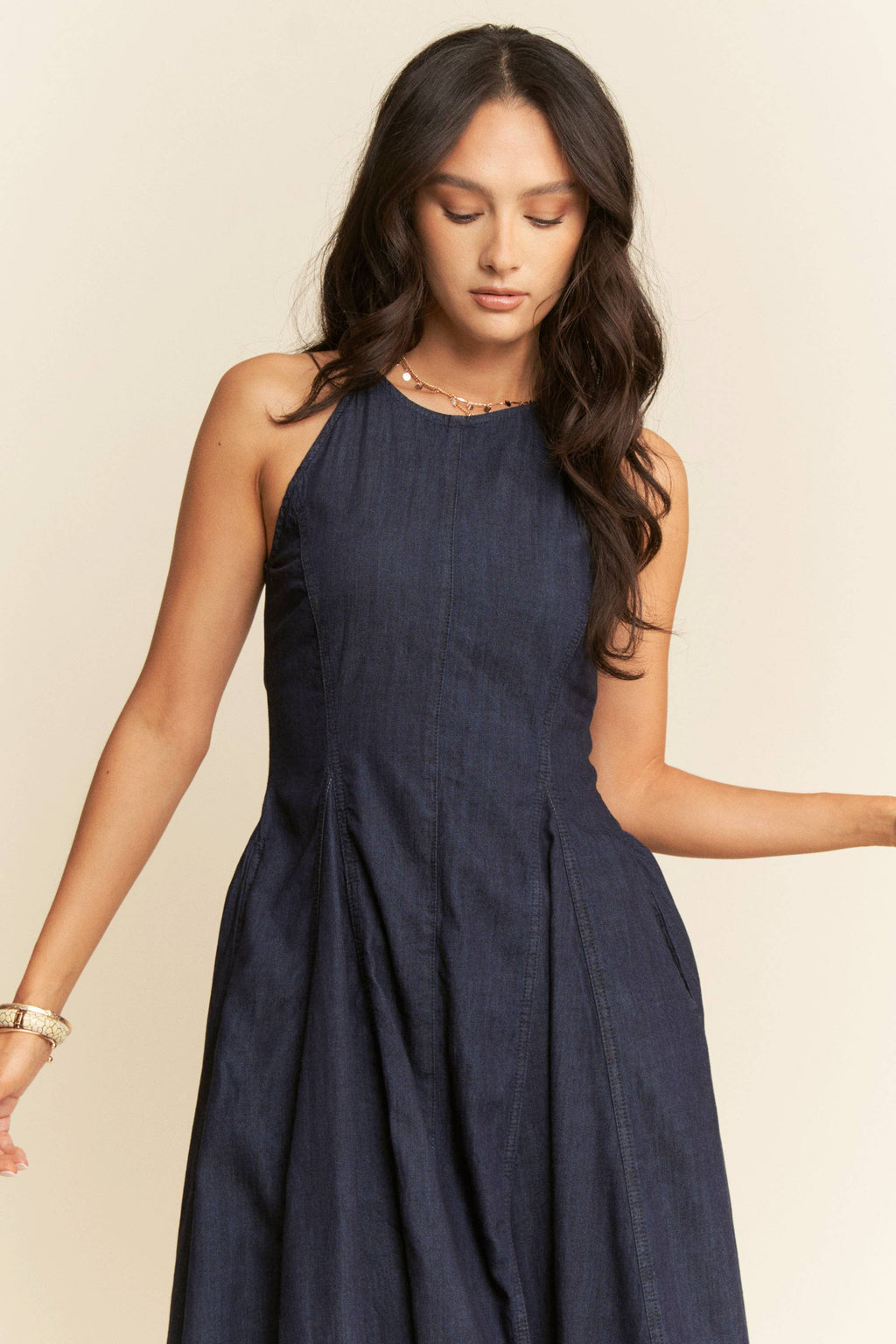 Denim Sleeveless Flare Maxi Dress
