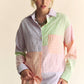 MULTI COLOR PLAID COLOR BLOCK BUTTON FRONT SHIRT