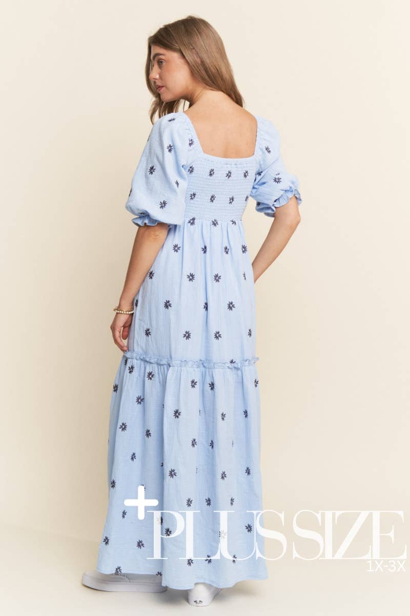 Floral Embroidered Tiered Maxi Dress