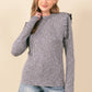 TWO-TONE VERTICAL STRIPE RIBBED MOCK NECK TOP