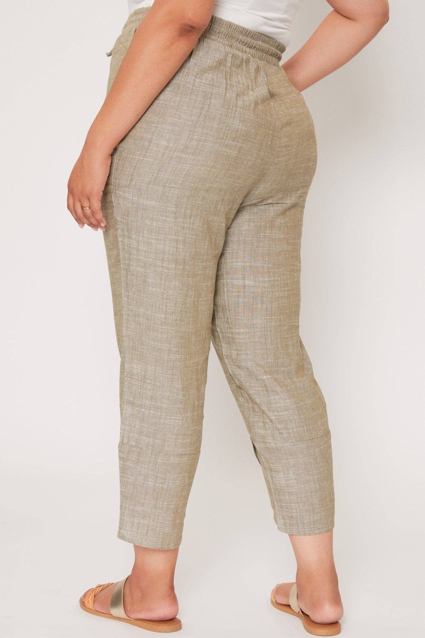 Linen Elastic Waist With Tulip Hem Pant