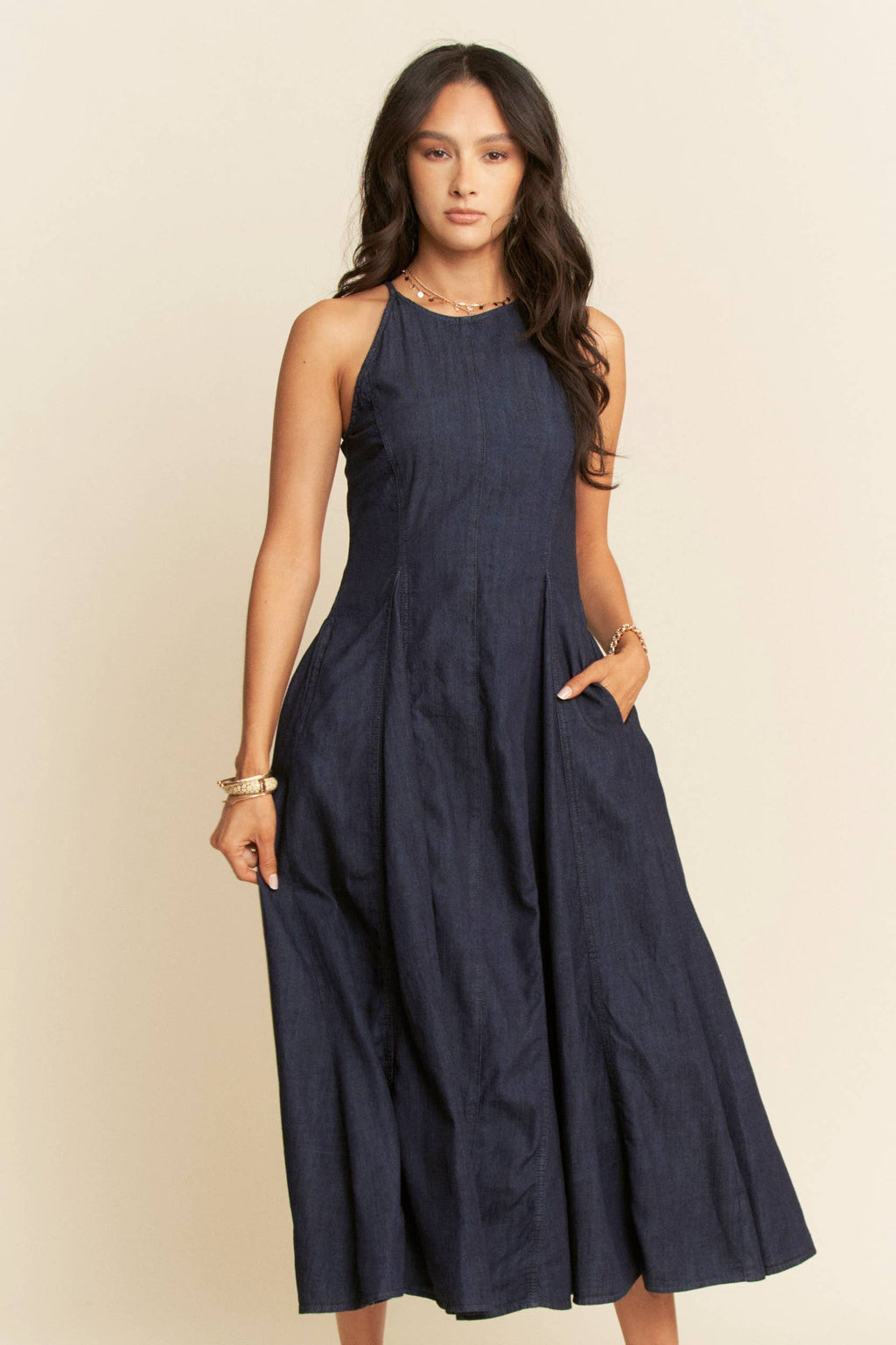 Denim Sleeveless Flare Maxi Dress
