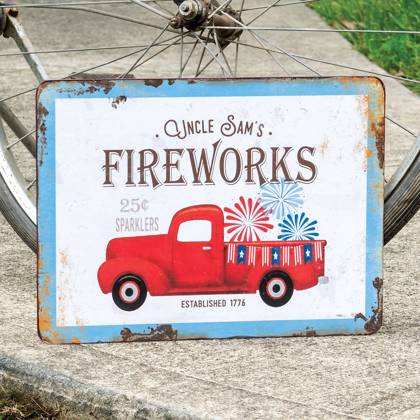 Uncle Sam's Fireworks Truck Rustic Metal Sign