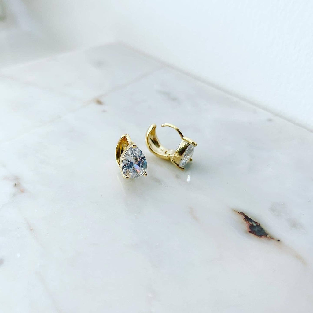 Huggie Hoop Earrings-Crystal Teardrop