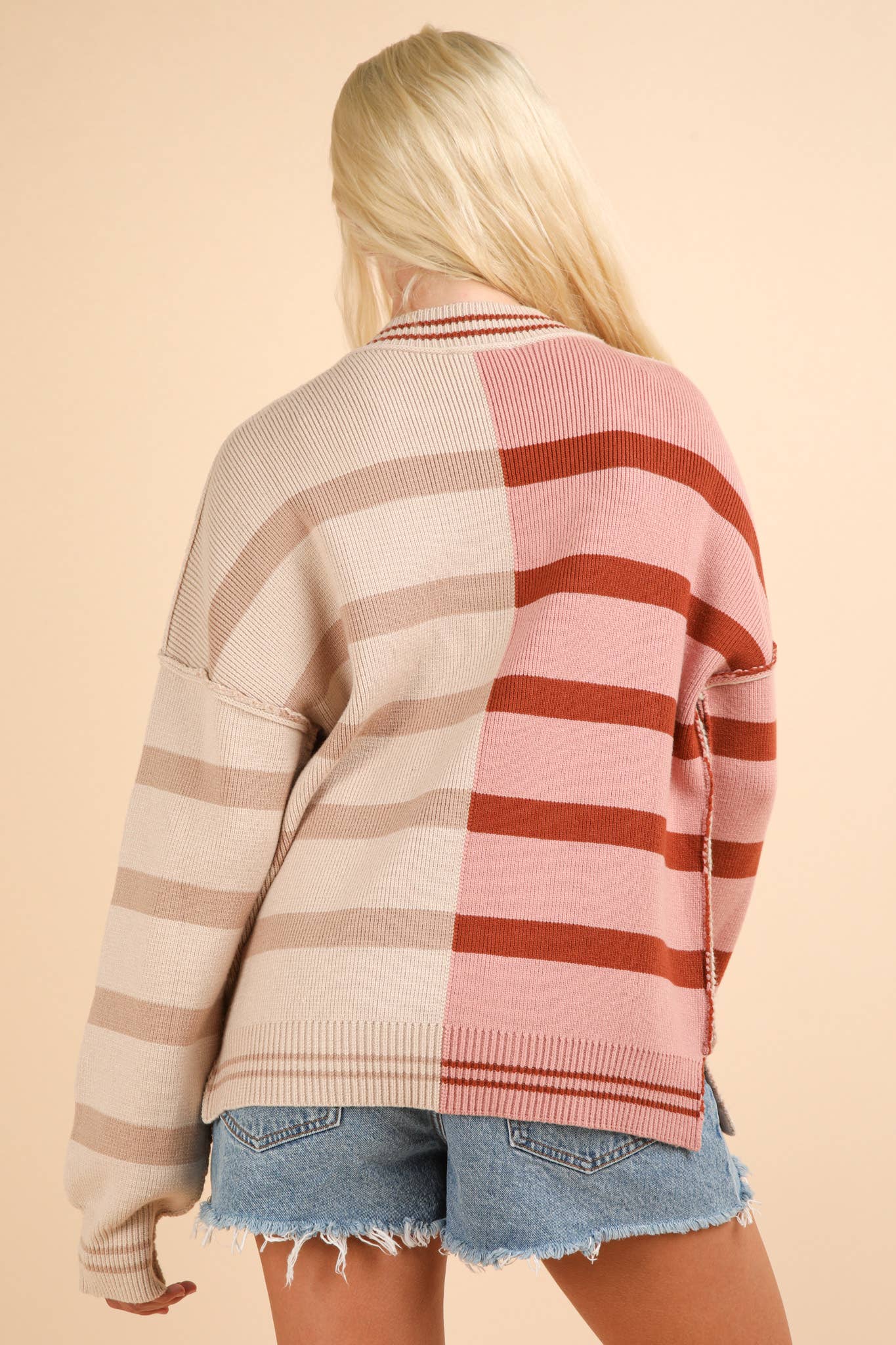 Color Block Oversized Striped Knit Sweater