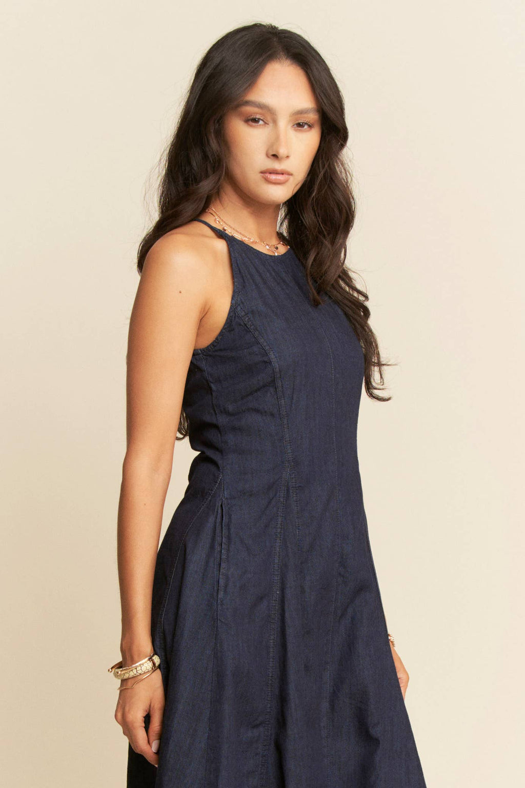 Denim Sleeveless Flare Maxi Dress