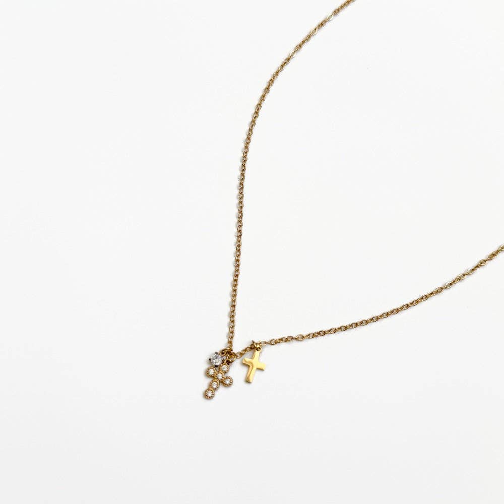 Petite Double Cross Necklace - WATERPROOF
