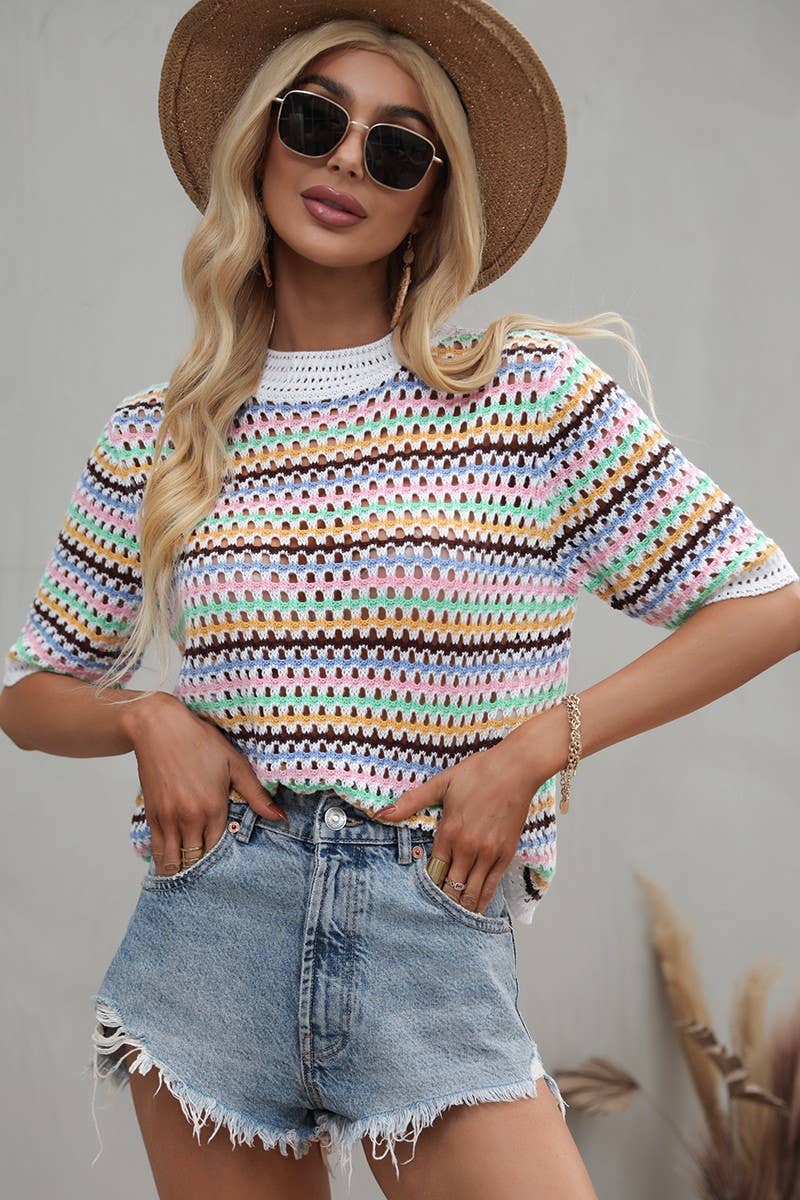 Crochet Short Sleeve Pullover Sweater