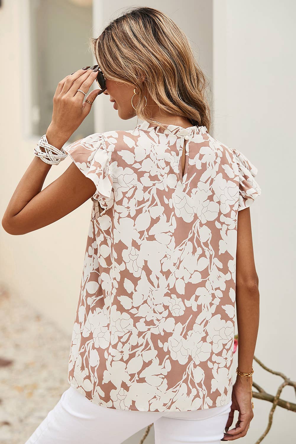 Floral Print Ruffle Short Sleeve Summer Tops