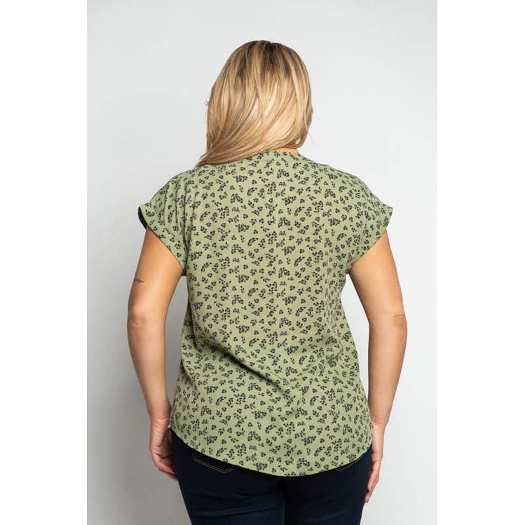 DITSY FLORAL SPLIT NECK SHORT SLEEVE BLOUSE