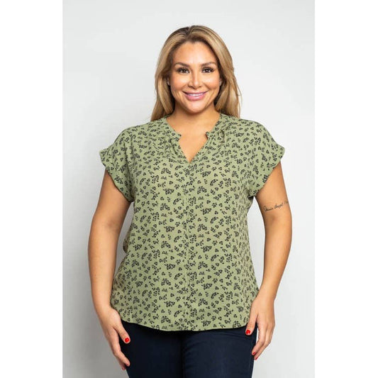 DITSY FLORAL SPLIT NECK SHORT SLEEVE BLOUSE