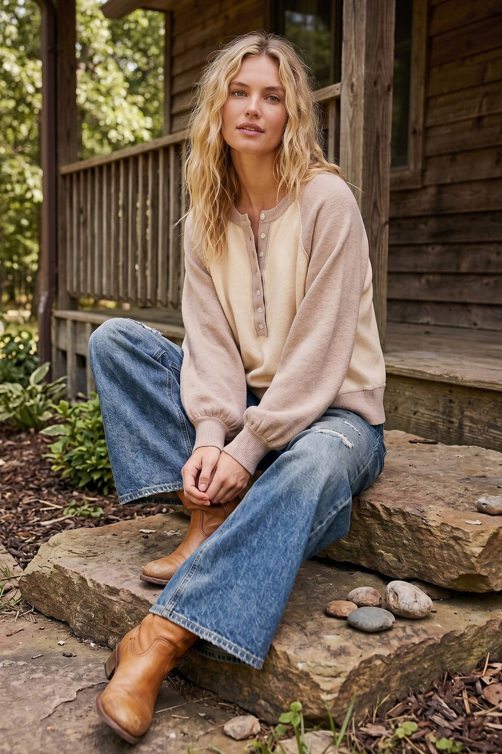 Color Block Henley Sweater
