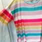 Multi Color Stripe Round Neck Elbow Sleeve Loose Fit Knit