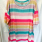 Multi Color Stripe Round Neck Elbow Sleeve Loose Fit Knit