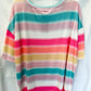 Multi Color Stripe Round Neck Elbow Sleeve Loose Fit Knit